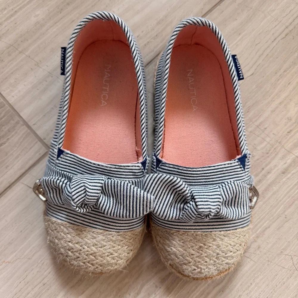 Nautica Ancora Espadrille Flats Striped Bow Slip On Summer Navy White 10 Toddler